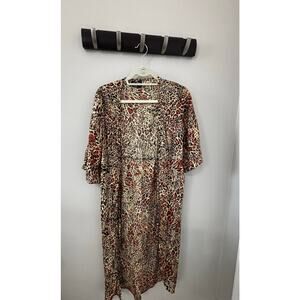 Angie multi color leopard print maxi w/front side slits and bell sleeves, SMALL